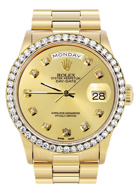 diamond-encrusted gold rolex day date presidential|rolex presidential 18k solid gold.